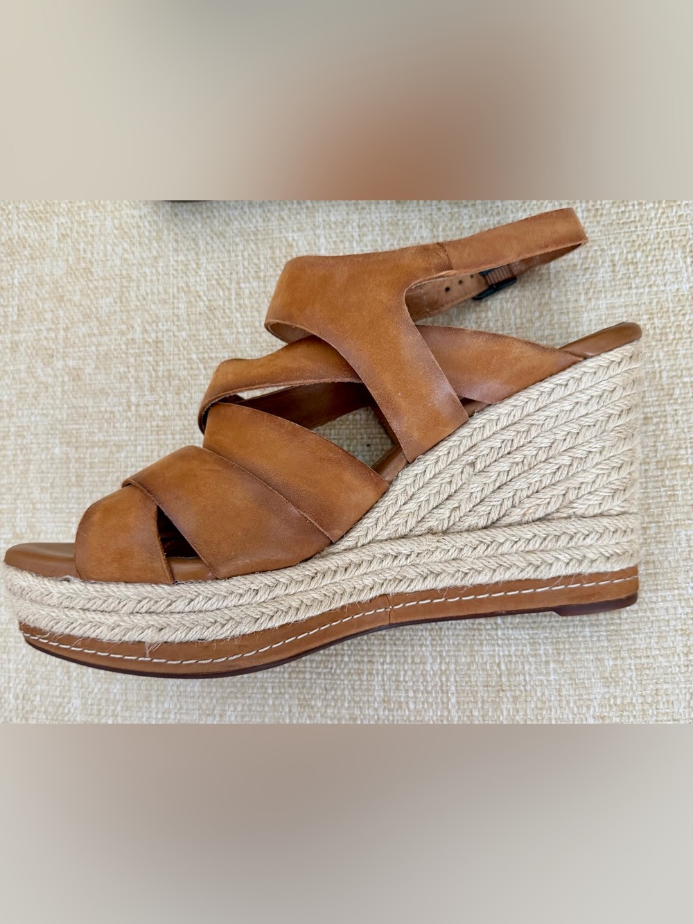 Clark’s Indigo Women’s Brown Tan Leather Straps Wedge Sandals 4” Heel Size 9M
